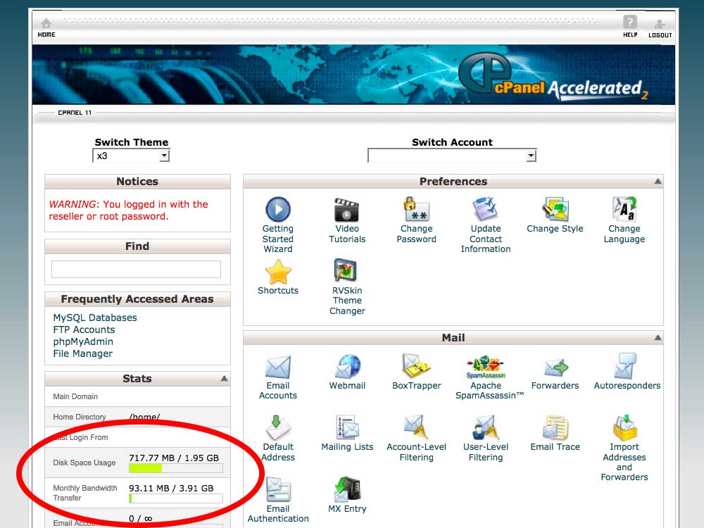 cPanel Dashboard Example