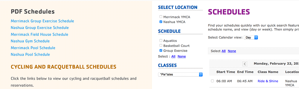 YMCA PDF Schedules