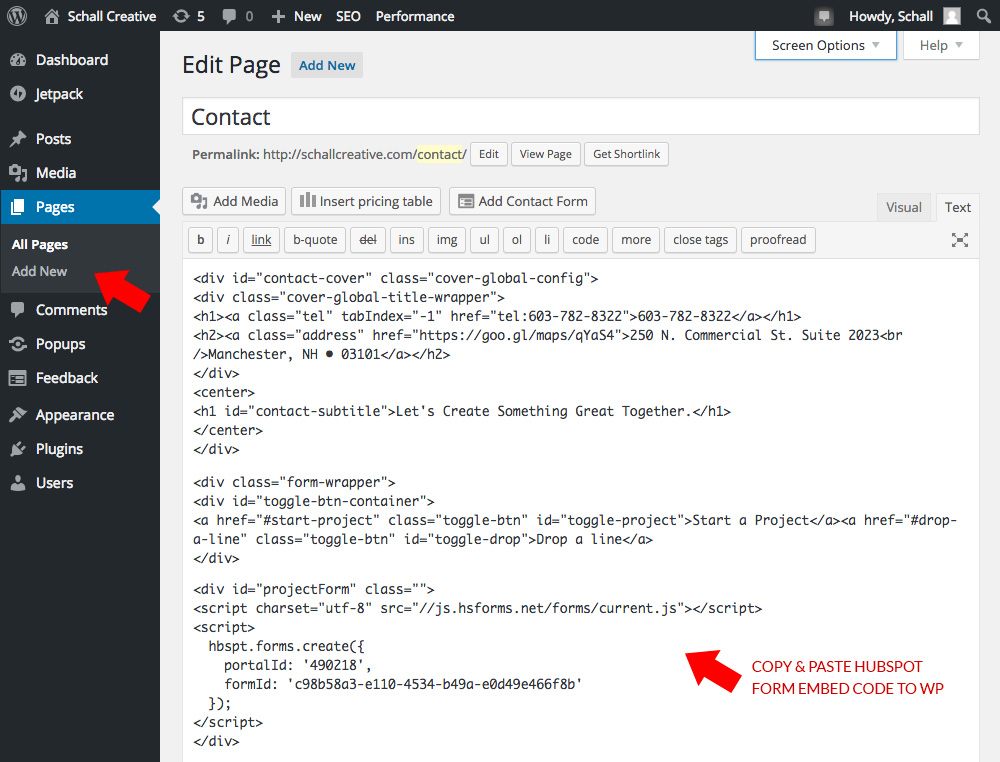 Embed HubSpot Form to WordPress Pages